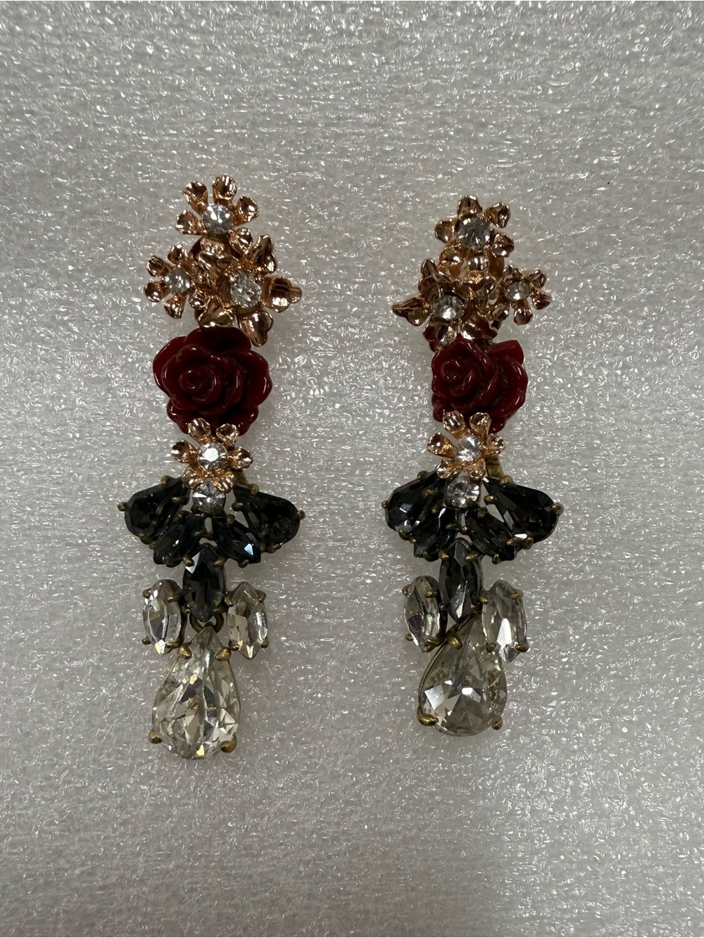 J. Crew Gold-Tone Red Rose Crystal Drop Earrings